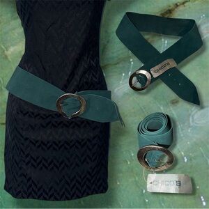 Vintage NWT Chico’s 100% Genuine Leather Teal Slouch Belt w/ Silver Buckle
